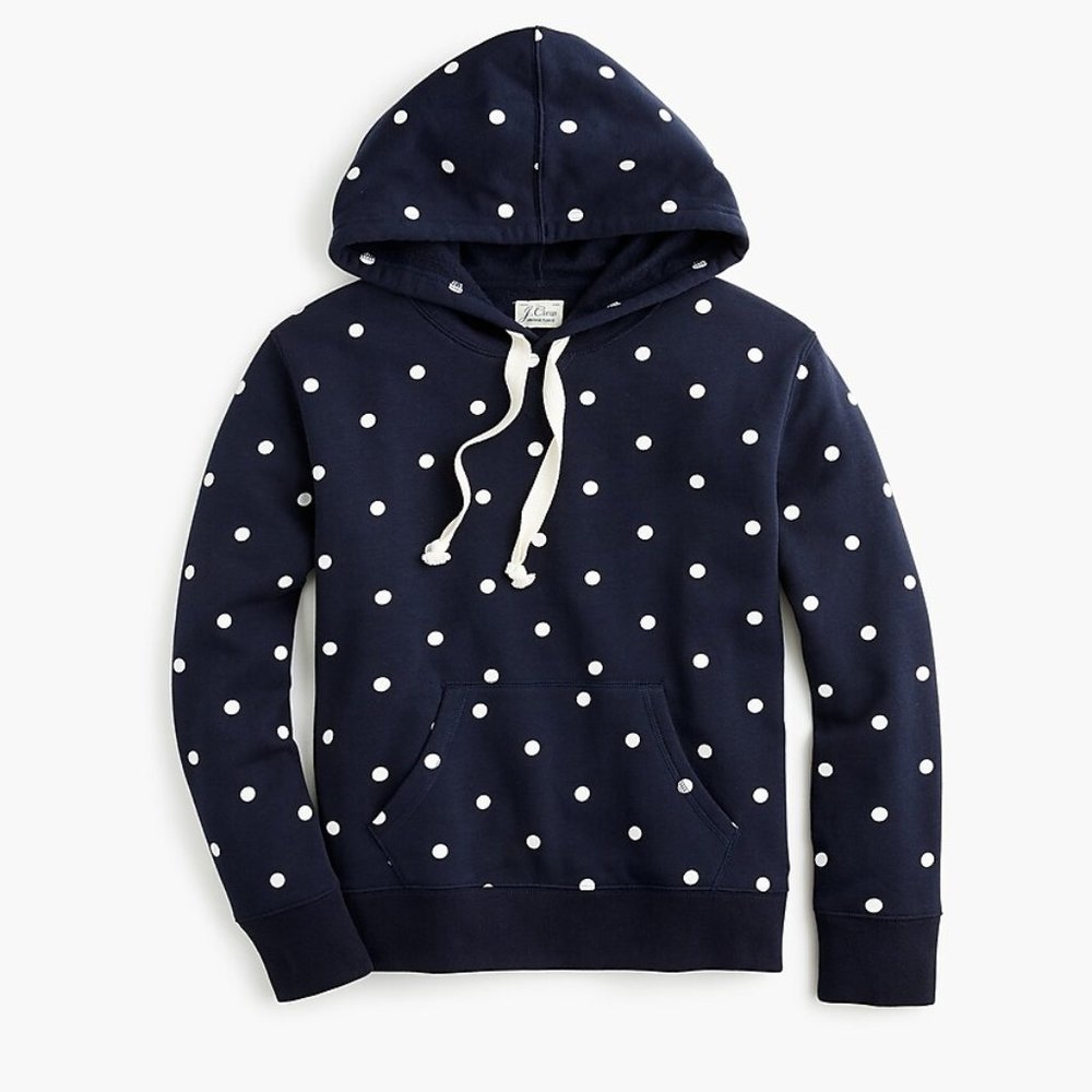 JCrew Cute Navy Fleece Pullover Hoodie in Polka Dot S